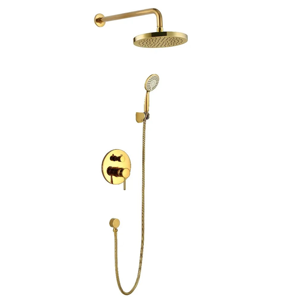 

Free shipping polished gold Wall Mounted Rainfall Shower Faucet Set Single lever