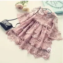 Enfants de vêtements robe 2017 printemps nouvelle fille super cents robe épaule translucide haut-parleur manches princesse robe