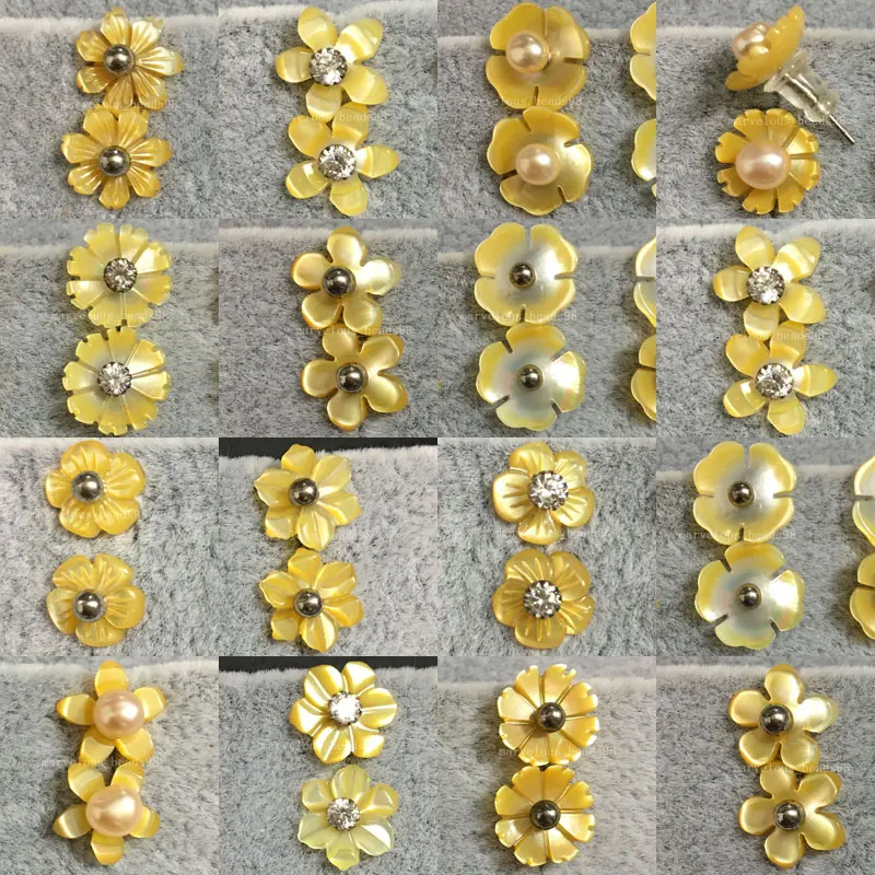 

10 pairs Wholesale Free Shipping Women Fashion Jewelry Yellow Mother of pearl Shell Flower Beads Stud Earrings WFH467