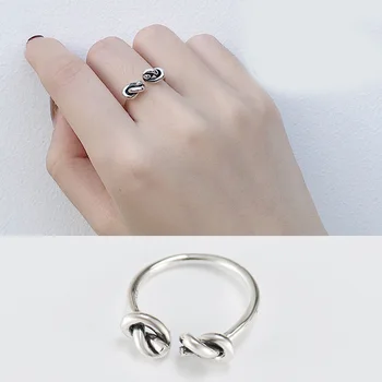 

Romantic Style New Luxury 925 Sterling Silver Bow Rings For Women Wedding Retro Adjustable Size Ring Party Gifts