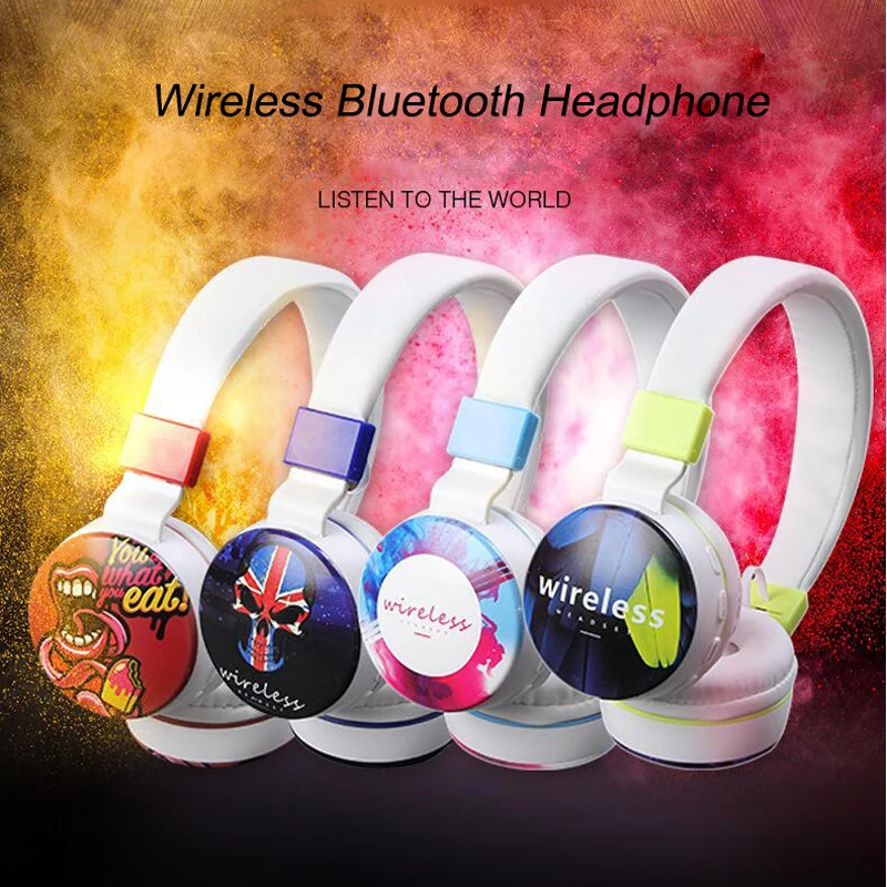 OTHA Wired Earphone Painted Skulls Feathers Headphone Wireless Bluetooth 4.2 Subwoofer Sports Card HIFI Stereo Music Headset | Электроника