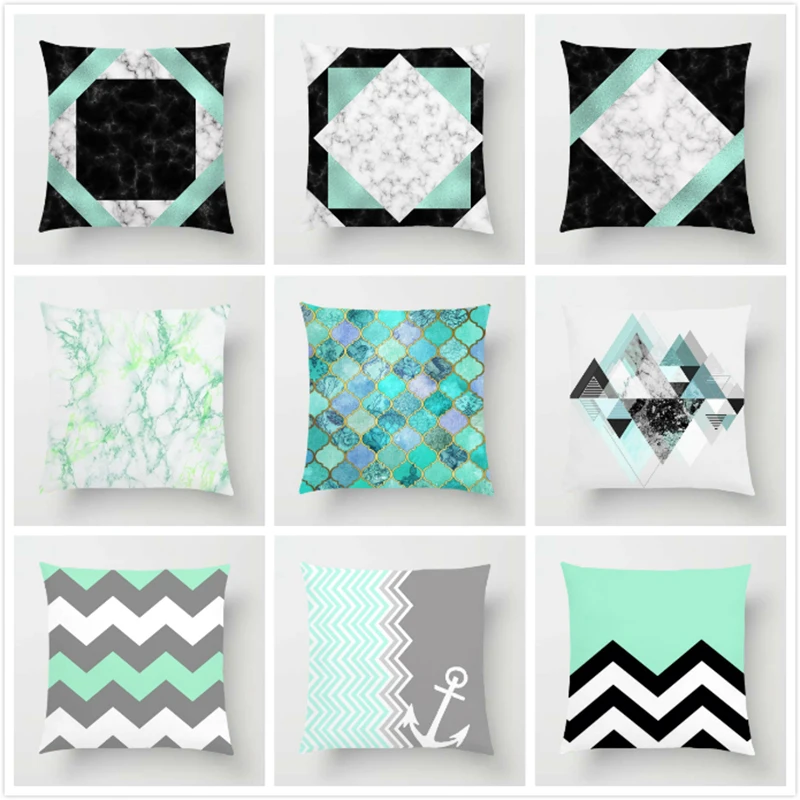 

Blue Green Geometric Cushion Cover Marble Texture Throw Pillow Case Cushion Case For Sofa Car Home Decor Pillowcase 45x45cm