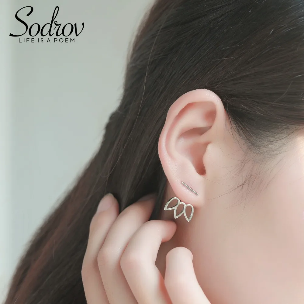 SODROV 925 Sterling Silver Stud Earrings for Women Geometric Pattern Individuality Stud Earrings Fine Jewelry HE034 SODROV 925 Sterling Silver Stud Earrings for Women Geometric Pattern Individuality Stud Earrings Fine Jewelry HE034