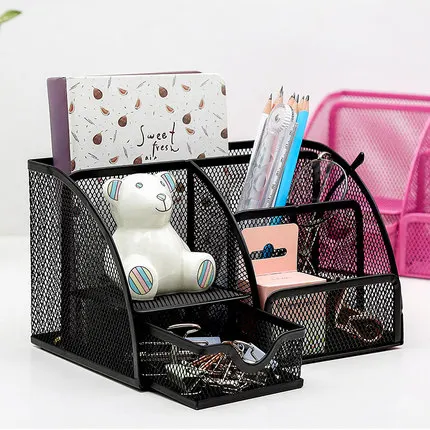 

Home Office Table Organizer Pencil Pen Holder Desk Organizer Mesh Metal Office Storage Box