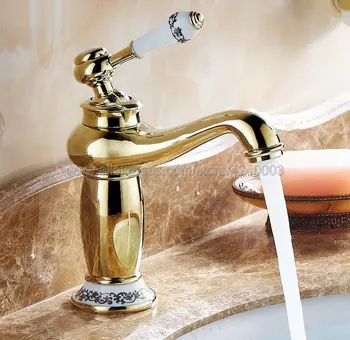 Basin Faucets Gold finish Bathroom Faucet Ceramic Single handle Basin Mixer Tap Bath Brass Sink Water Tap Knf501 jingde ceramic bathroom wash basin art basin ellipse gold purple