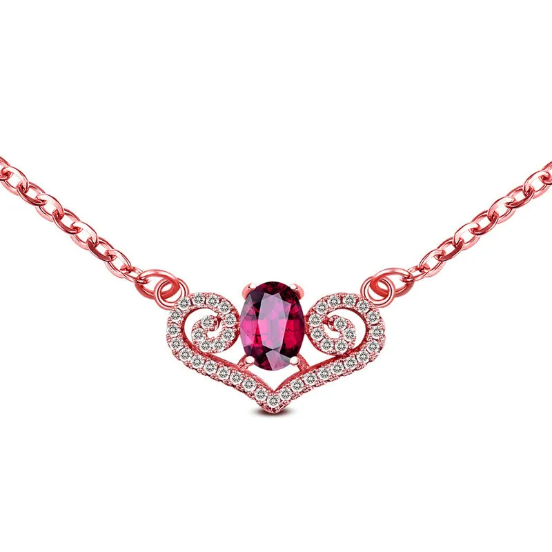 

Natural Purple Garnet Pendant Necklace 925 Sterling Silver Fashion Birthstone Girl Gift Cute Angel Heart Wing Women's Jewelry