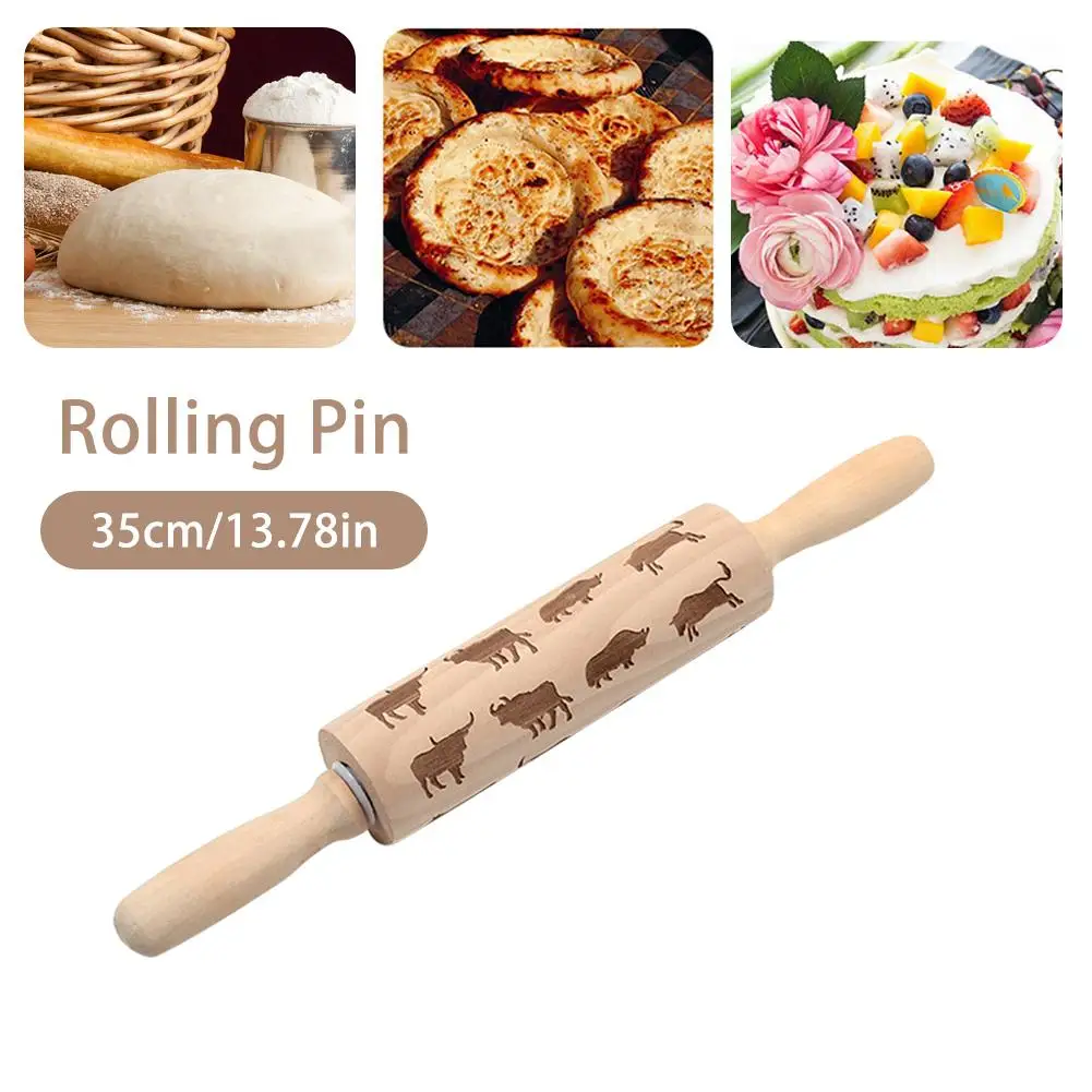

New Deer Christmas Deer Wooden Rolling Pin Embossing Baking Cookies Noodle Biscuit Fondant Cake Dough Patterned Roller Snowflake