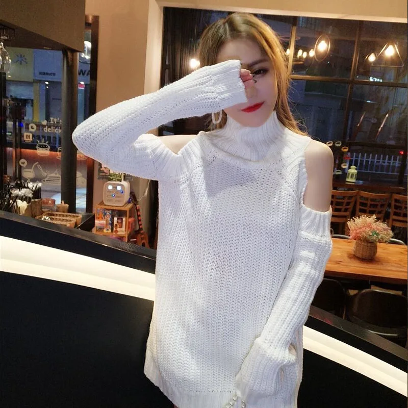

Sexy Hole Women Turtleneck 2019 autumn Women Sweaters And Pullovers Knit Long Sleeve Cashmere Sweater Female pink Tops korean
