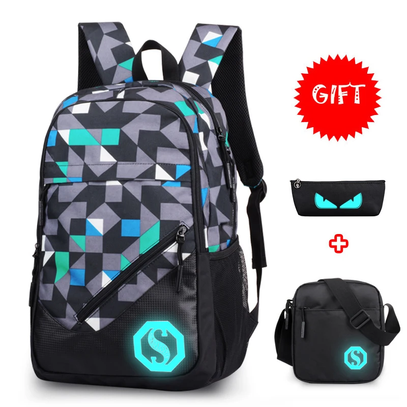 Новые школьные рюкзаки с граффити, мужские Модные школьные сумки для студентов, для подростков, девочек и мальчиков, светящиеся мужские рюкзаки для путешествий, Mochila - Цвет: Blue lattice 2