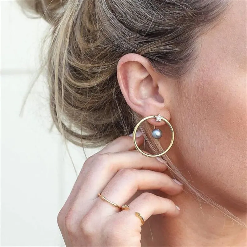 

GIVVLLRY Big Circle Round Stud Earrings for Women Elegant Minimalist Imitation Pearl Rhinestone Star Earrings Fashion Jewelry