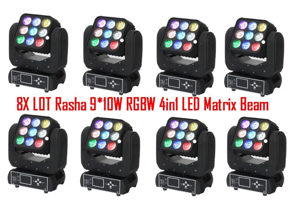 

8X Lot Freeshipping Rasha Osram 9*10W 4in1 RGBW LED Moving Head Beam Matrix Light,RGBW LED Beam Light for DJ PARTY,Stage Event