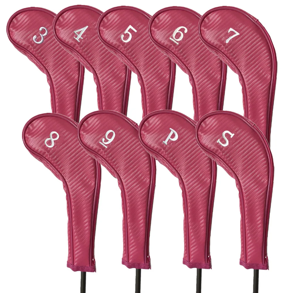 غطاء مضارب الجولف مضرب طويلة الرقبة 9 قطعة/المجموعة No.3-Sw الحديد نادي Headcovers ل أعسر اليد اليمنى دائم ديلوكس بو الجلود