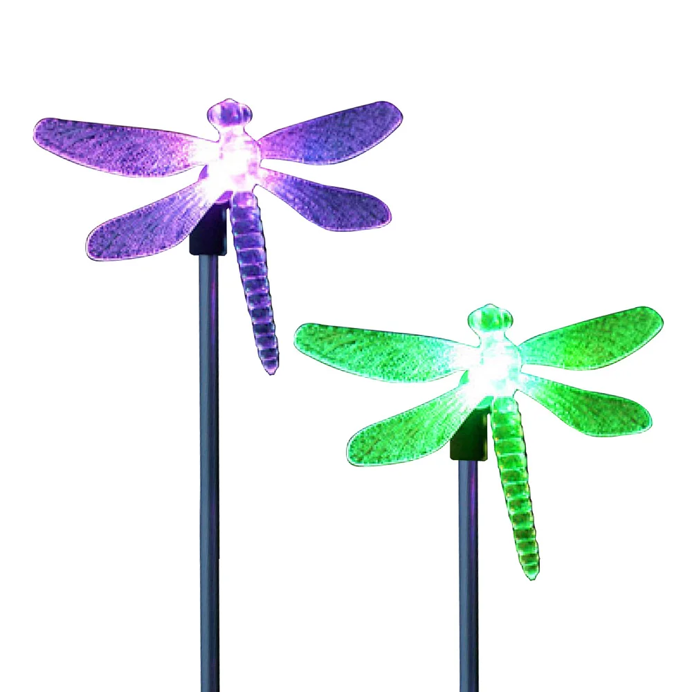 

2pcs LED Solar Garden Stake Light Multi Color-Changing Butterfly Dragonfly Lights Outdoor Landscape Lighting Garden Decor
