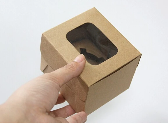 50pcs/lot Brown Paper Cake Boxes And Packaging Mini Single Box With Clear Window | Дом и сад