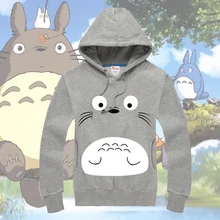 Fashion Pullover Hoodies Cute Anime Totoro Fleece Hooded Sweatshirt Casual Jersey Full Sleeve Hoodie Front Pocket Tops Home Coat front pocket single stripe pullover hoodie