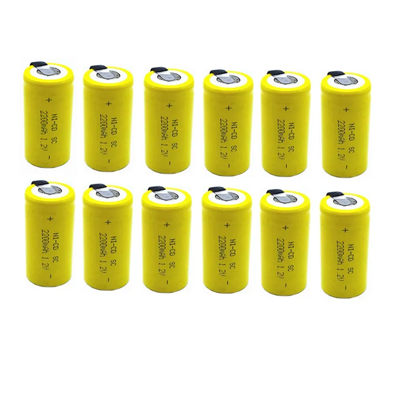 

YELLOW SC Ni-CD battery 2200mah rechargeable battery replacement 1.2V with tab an Extension Cord Processed