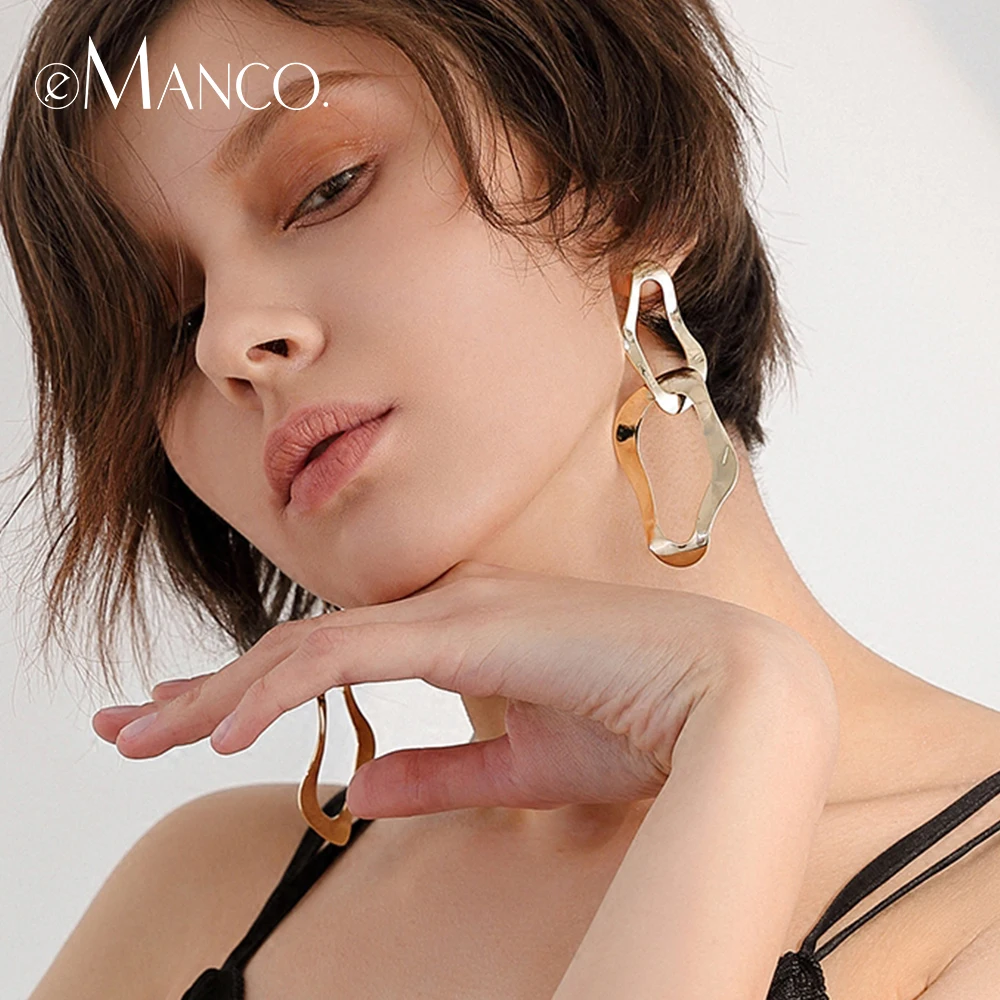 

e-Manco Trendy Irregular Drop Earrings for Women Double Circle Dangle Earrings in Gold Color Large femme Fashion Jewelry Gifts