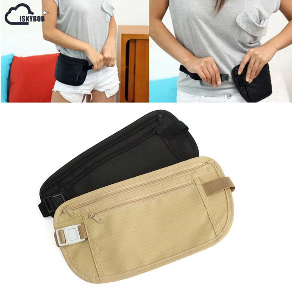 

ISKYBOB Cloth Travel Pouch Hidden Wallet Passport Money Waist Belt Bag Slim Secret Security Useful Travel Bag