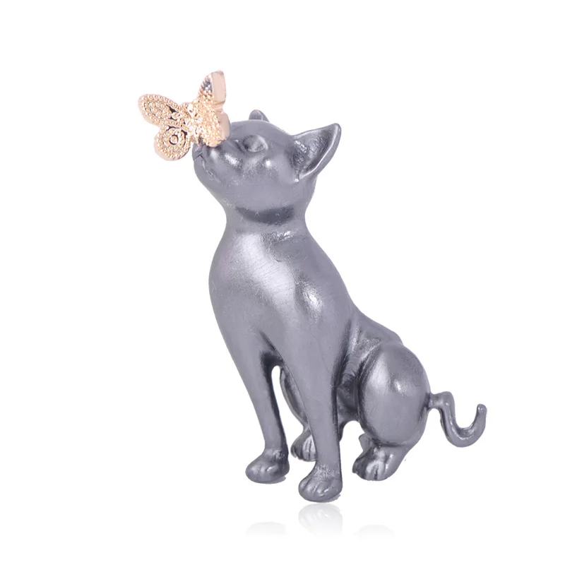 Funmor Милая кошка брошь, эмалированный штифт для детей, женщин, на каждый день, украшение, аксессуары, пальто с отворотом, сумка, украшения, подарки - Окраска металла: Gray Gold Color