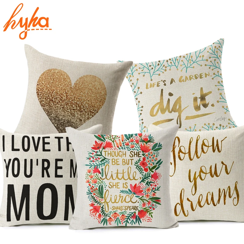 

Hyha Letter Style Cushion Cover 100% Flax Greetings Express Love Interesting Glorification Pillows Cover Fundas Para Cojines