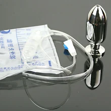 Real Stainless Steel Anal Plug with Flushing Enema Bag, Metal Butt Plug, Adult Sex Toys Sex Products For Women&Men
