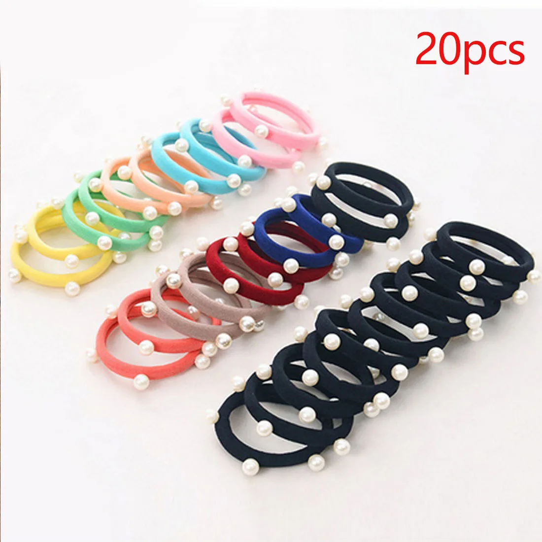 

20pcs/lot Women Girls Pearl Elastics Rubber Bands Hair Accessories Headwear Seamless Gum Headbands Ponytail Holder Ropes