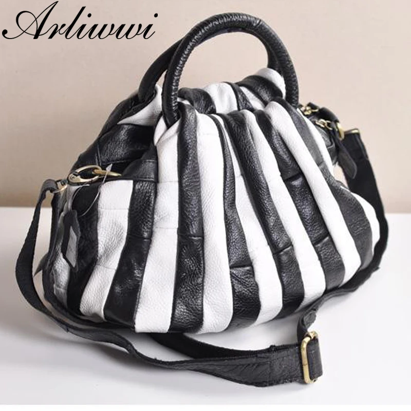 Crossbody Bag Arliwwi REAL LEATHER Tote Handbag For Women Genuine Cowhide Handmade Patchwork Elegant Cross Body Bags Lady GJ01
