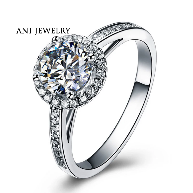 

ANI 18K White Gold (AU750) Women Wedding Ring 0.65 CT Certified I/SI1 Round Natural Diamond Halo Engagement Ring for Proposal