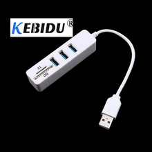 Kebidu Mini USB Combo 2,0 3 порта+ кардридер usb-концентратор Портативный высокоскоростной usb-разветвитель все в одном для SD/TF для компьютера