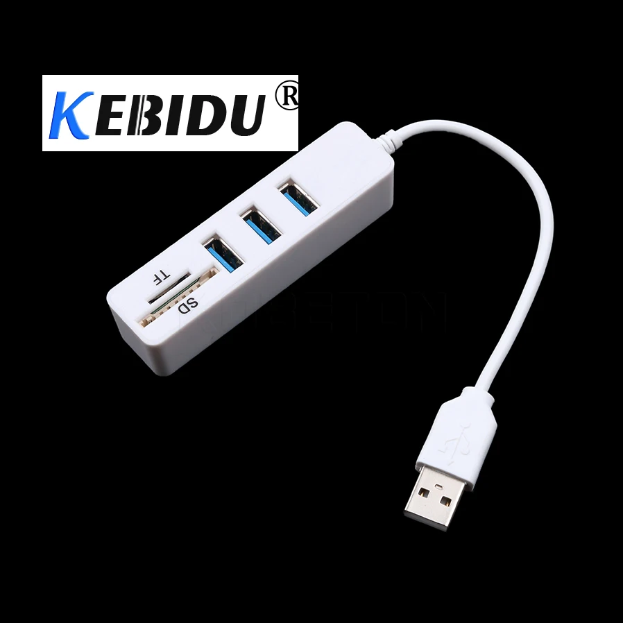 

kebidu Mini USB Combo 2.0 3 Ports + Card Reader USB Hub Portable High Speed USB Splitter All In One For SD/TF For Computer