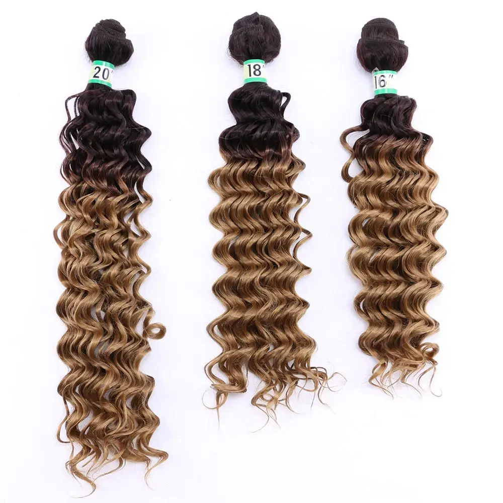 ANGIE синтетический глубокая волна вьющиеся волосы Связки 16 18 20 дюймы смешанная длина два тона Ombre пучки волос Weave для женщин