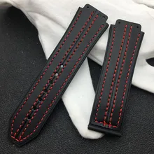 25*19 мм кожа stiching Натуральная Резина Силиконовый ремешок для часов для Hublot ремешок для Fusion для большого взрыва Бабочка Пряжка