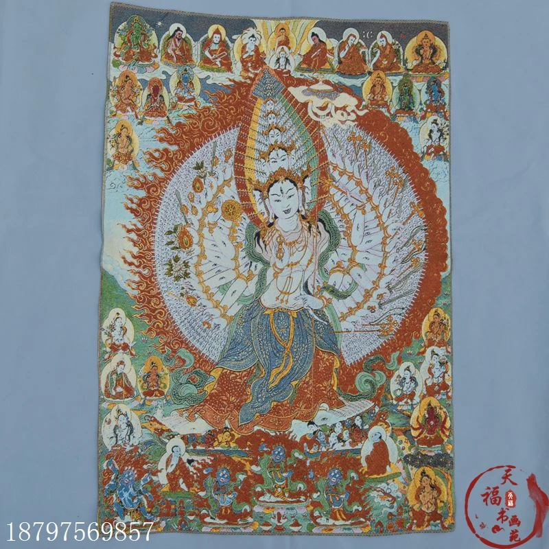 

Christmas Tangka Zangka brocade silk painting embroidery Tibetan Buddha thousand hands thousand eyes Guanyin Bodhisatt Halloween