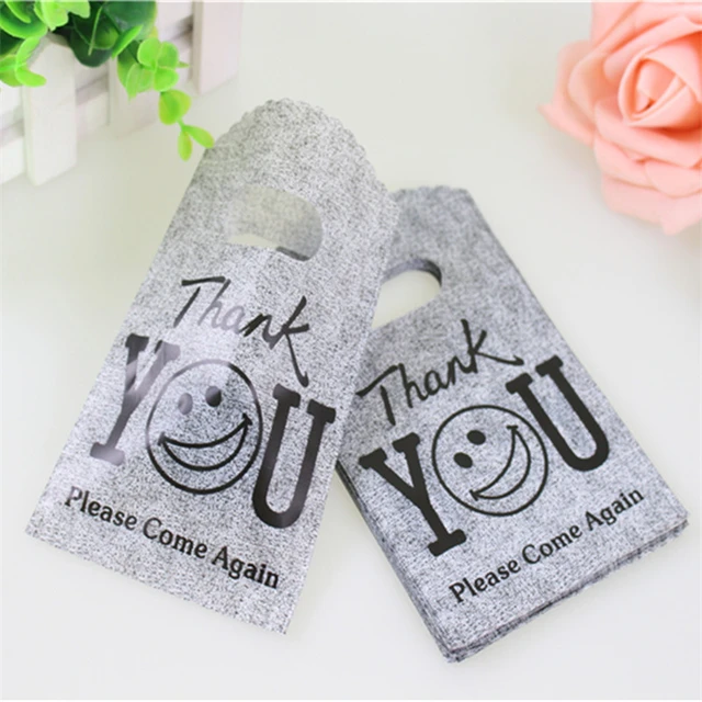 50pcs lot 9 15cm Lovely Gray Mini Thank You Gift Bags Smile Face
