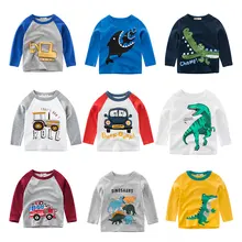 Kids Boys T Shirt Car And Dinosaur Print Long Sleeve Baby Girls T-Shirts Cotton Children's T-Shirt O-Neck Tee Tops Boy Clothes