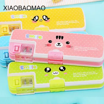 

Cute Double pencil box for school girl Pencil sharpener Large capacity pencil cases for school supplies