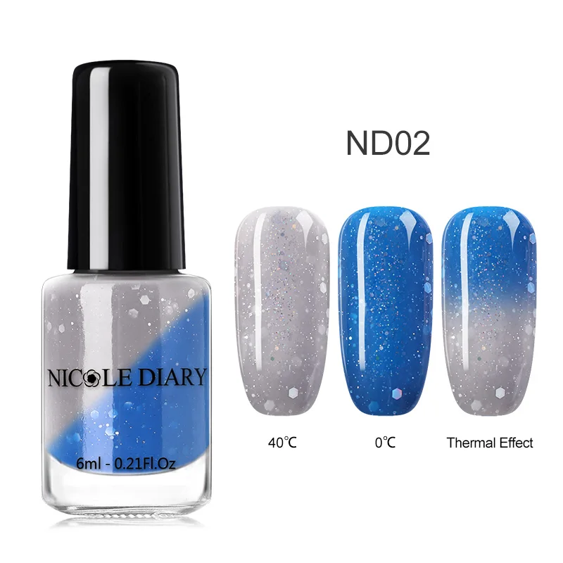 NICOLE DIARY 6ml Peel Off Thermal Nail Polish Glitter Chameleon Color Changing Water-based Manicure Nail Art Varnish - Цвет: S4-ND02