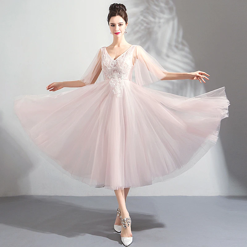 Выпускные платья Розовые платья с коротким рукавом, длиной до колен, Платья для особых случаев Vestido De Formatura