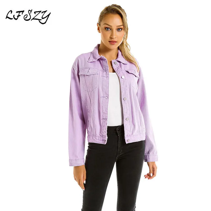 

Women's Denim jacket 2019 Ladies New Modis Summer Denim jacket Large Size Loose Purple Denim jacket Women's Windbreaker