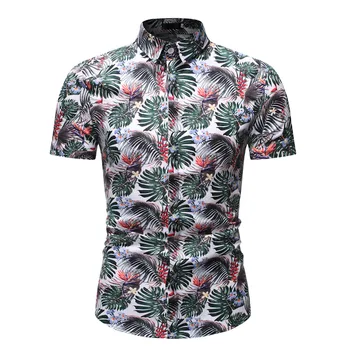 

Fashion Palm Tree Print Hawaiian Shirt 2019 Summer New Short Sleeve Shirt Men Slim Fit Casual Floral Mens Shirts Chemise Homme