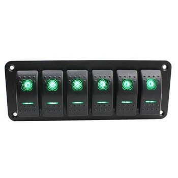 

Wholesales item 6 Gang Car Boat Marine Circuit Green LED Rocker Switch Panel Breaker 12V/24V