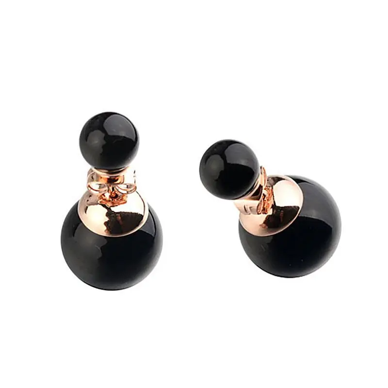 

Exquisite Double Sides Imitation Pearl Earrings Rose Gold Color Stud Earrings Fashion Women Jewelry
