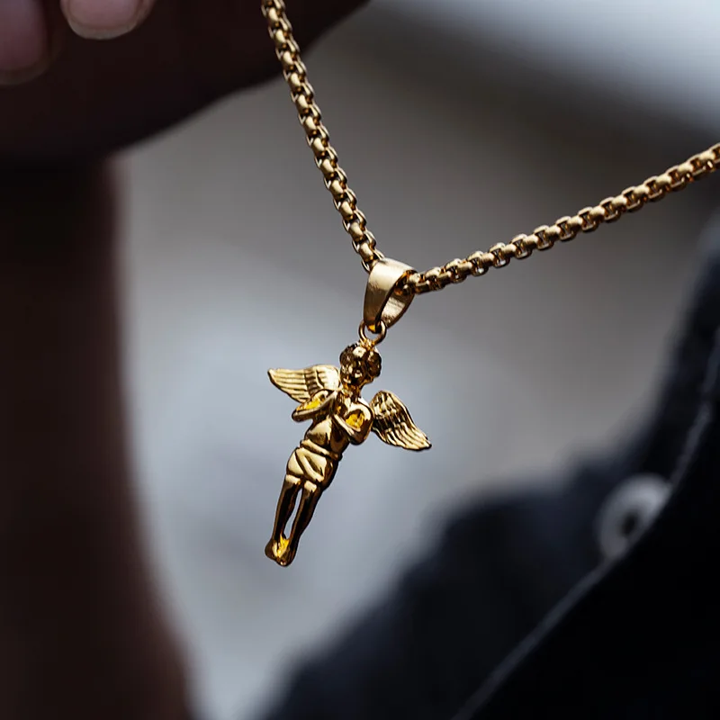 Ожерелье из титановой стали с подвеской в виде рук pray angel модное золотое ожерелье