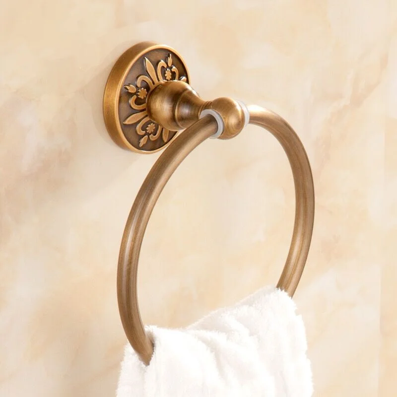 High Quality Luxury Antique Gold Towel Ring European Carved Bathroom