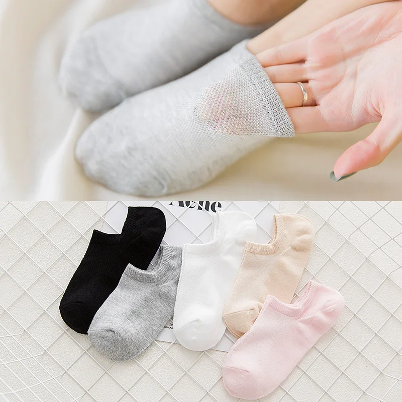 

New Net Boat Socks Cotton Summer Breathable Female Breathe Freely Solid Invisible Casual Light Pink Anti-skidding Low Cut Socks