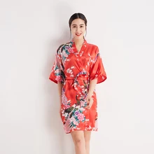 Новые летние женские пижамы с принтом павлина, домашняя одежда, сексуальное атласное мини-ночная рубашка, ночная рубашка, классические халаты для невесты, Халат