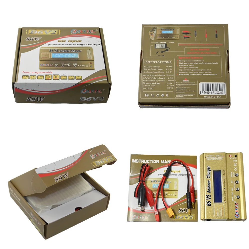 HTRC Imax B6 V2 80W 6A RC battery Balance Charger LiIon/LiFe/NiCd/NiMH/High/LiHV/Power Battery charger+15V 6A AC Adapter