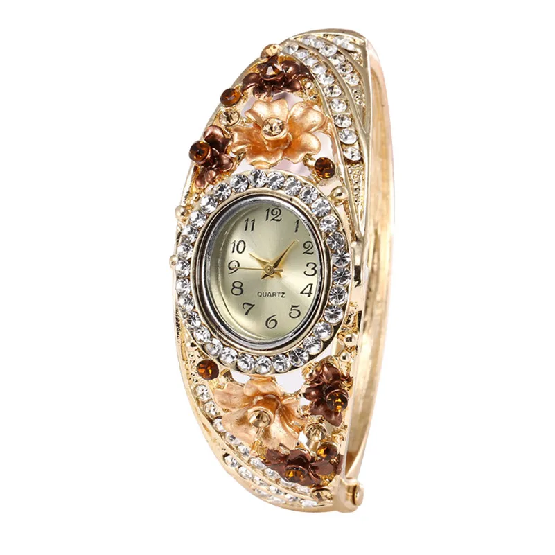Женские винтажные часы с круглым бриллиантом и браслетом в виде цветов, аналоговые кварцевые наручные часы с механизмом, роскошные новые стильные часы Reloj Femenino F4 - Цвет: C