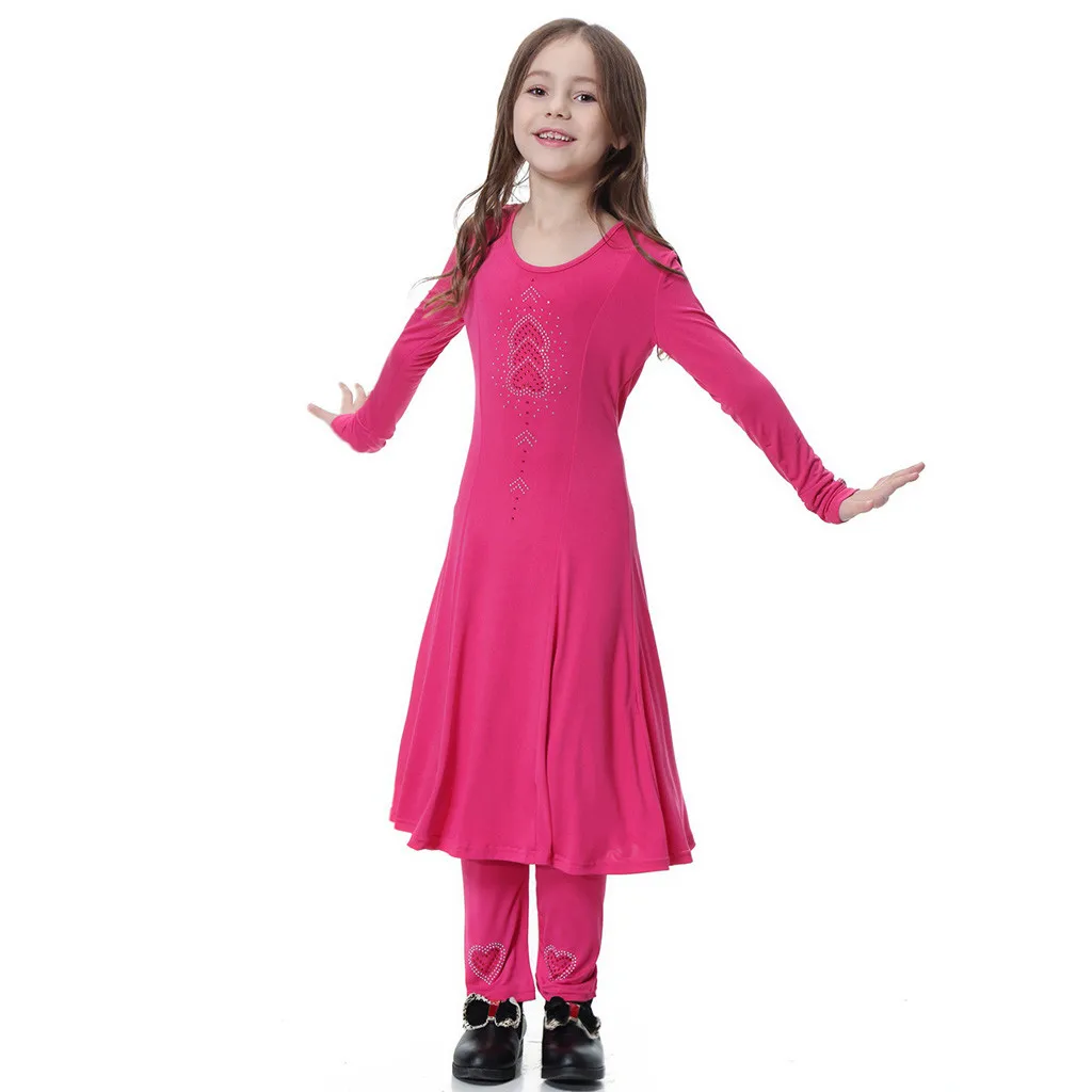 Одежда для девочек из хлопка для девочки одежда для детей мусульманское Исламская Абая Макси платья с длинным рукавом полной длины, комплект одежды с платьем «камень, ножницы, бумага» F423 - Цвет: 6-7 Years