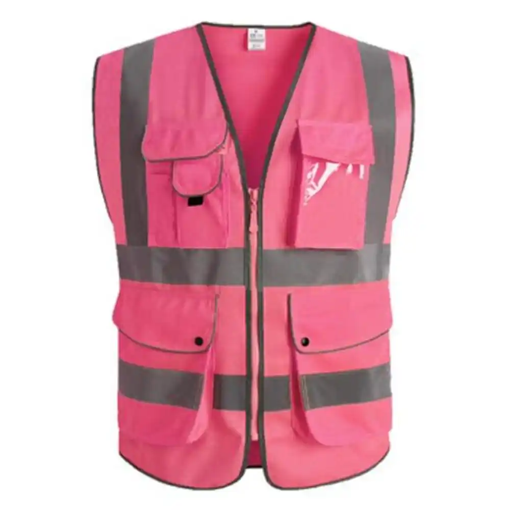 Pink Safety Vest For Women Hi Vis Vest With Reflective Stripes Safety Vest With Pockets And